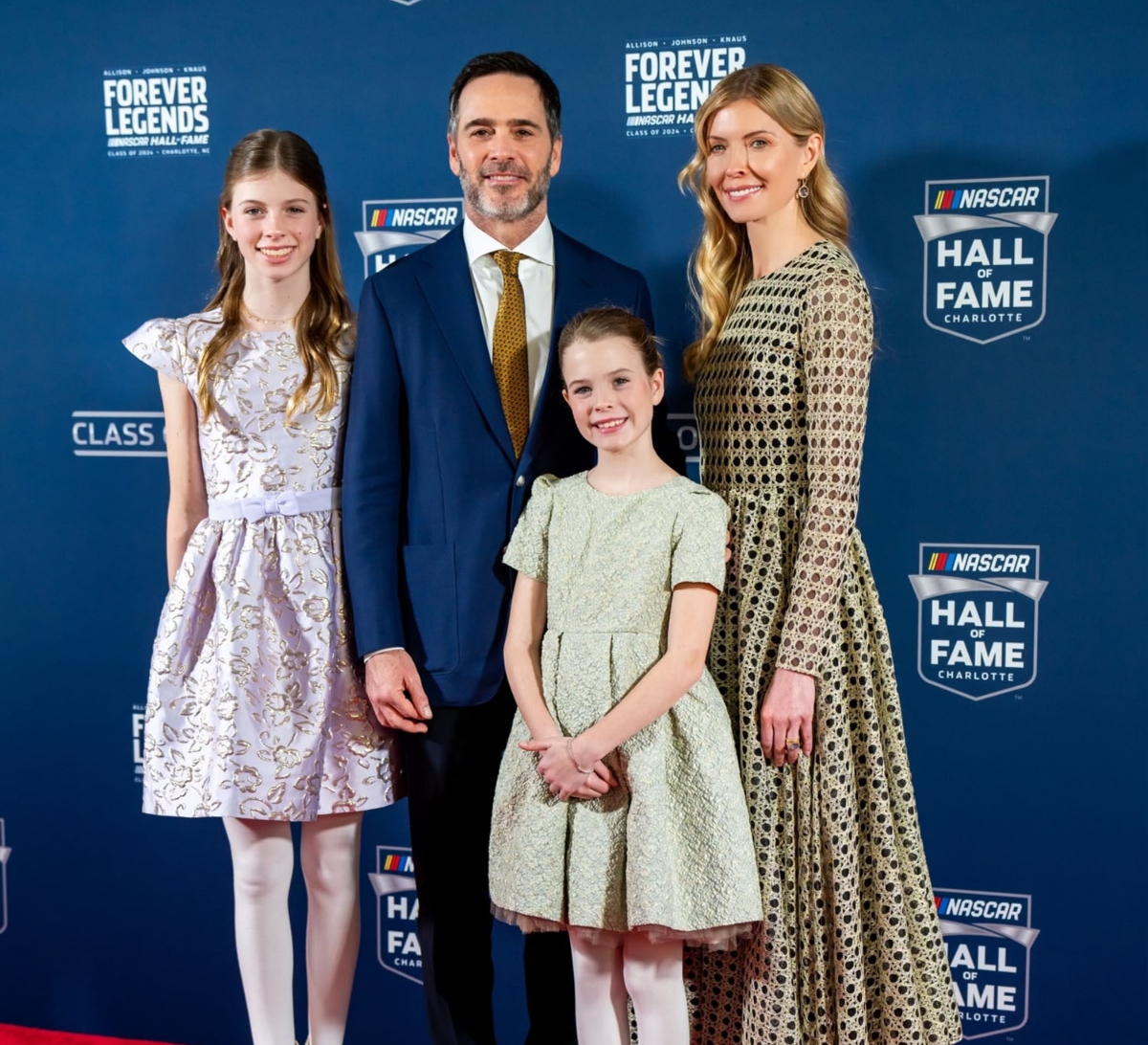 Jimmie Johnson with his family at the NASCAR Hall of Fame ceremony